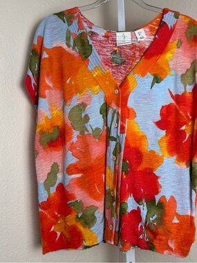 Joie Button Front Cap Sleeve Linen Blend FloralTop